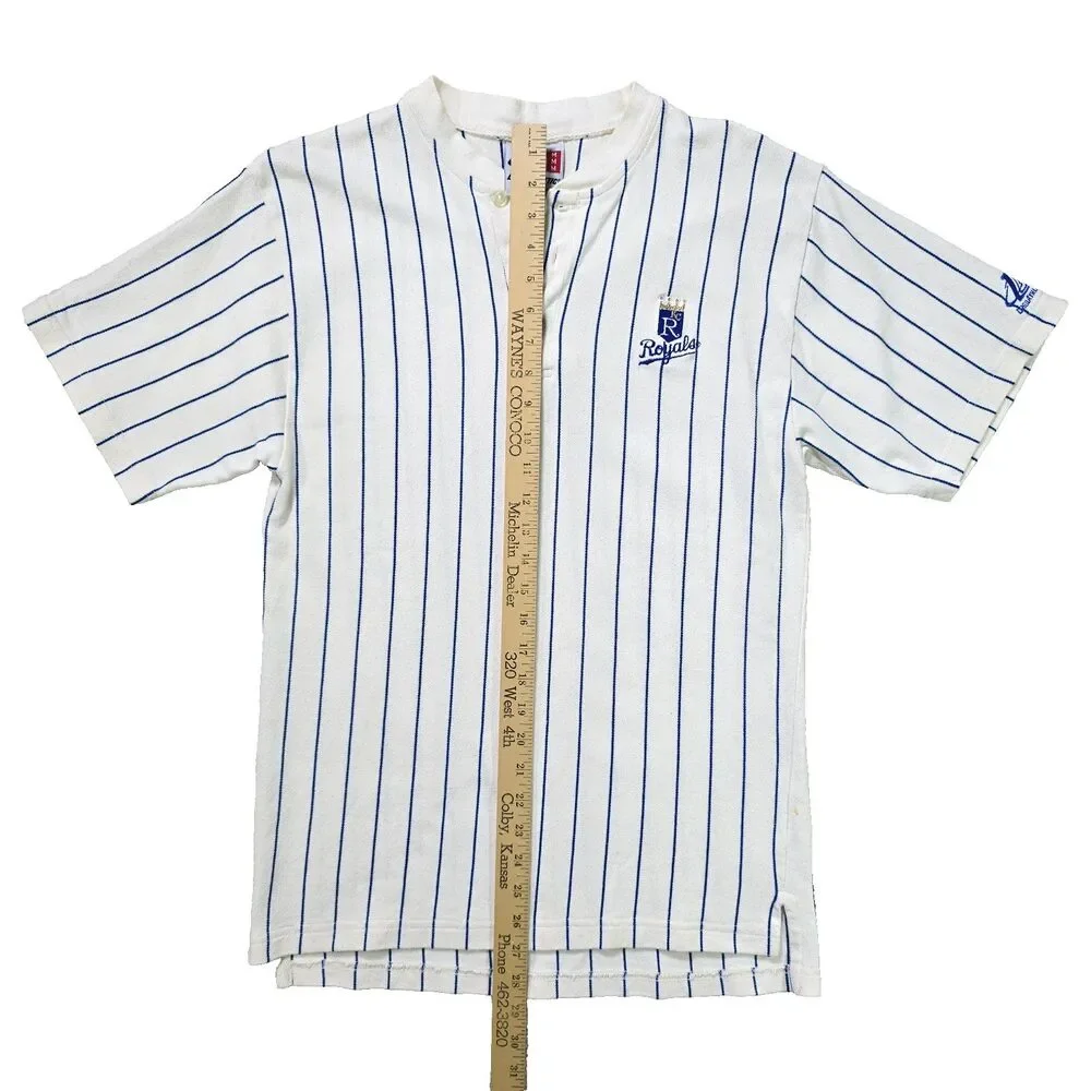 Vintage Kansas City Royals Shirt Men's M White MLB Logo Athletic Pinstripe